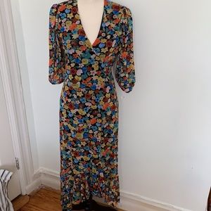 Ganni floral print mesh midi dress